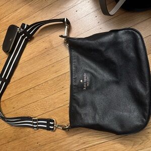 Kate Spade Black Crossbody Bag with Striped Strap
